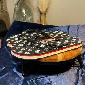 Guess Monogram Black and White Flip Flops size 6 sandal shoe